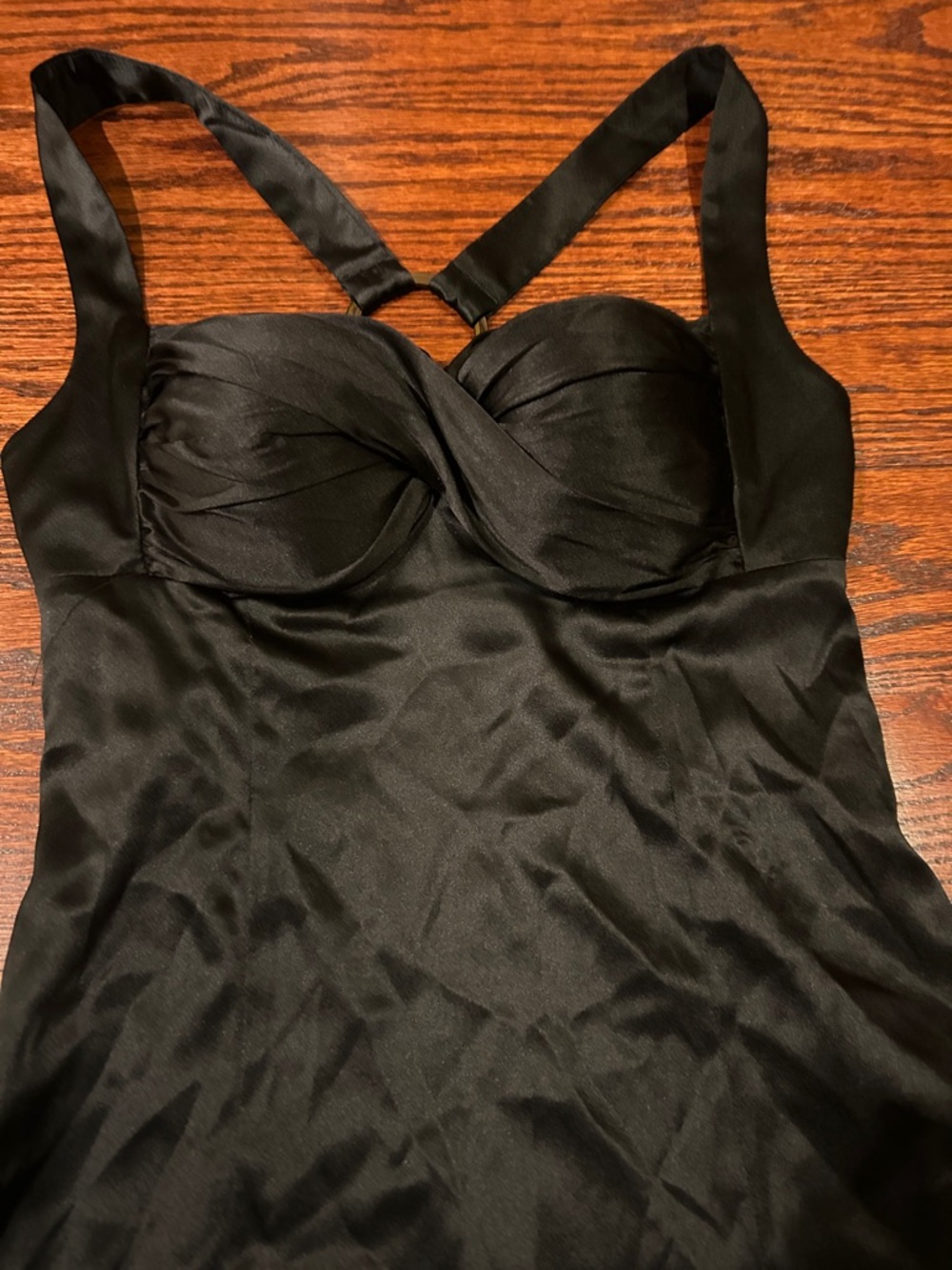 bebe Black Satin Halter Top with Ring Detail - Picture 2 of 5
